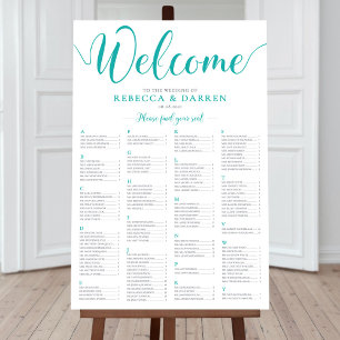 Poster Gráfico Alfabético de Casamento de Turquesa