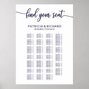 Poster Gráfico Alfabético de Casamento Marinho Chic Azul