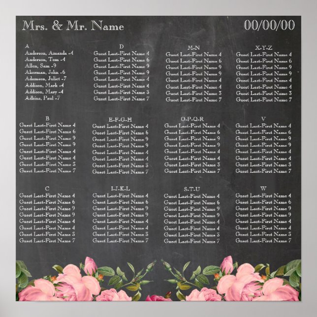 Pôster Gráfico alfabético de lugares (Frente)