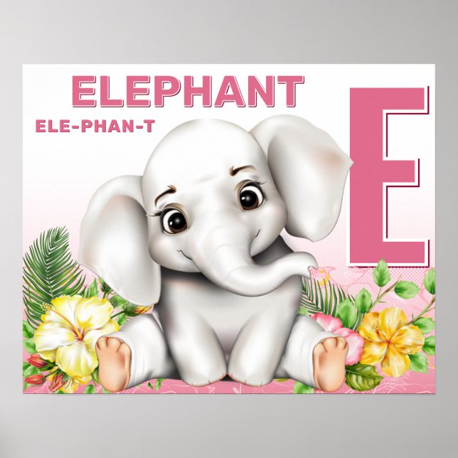 Poster Gráfico Alfabeto da Safari de Elefante (Frente)