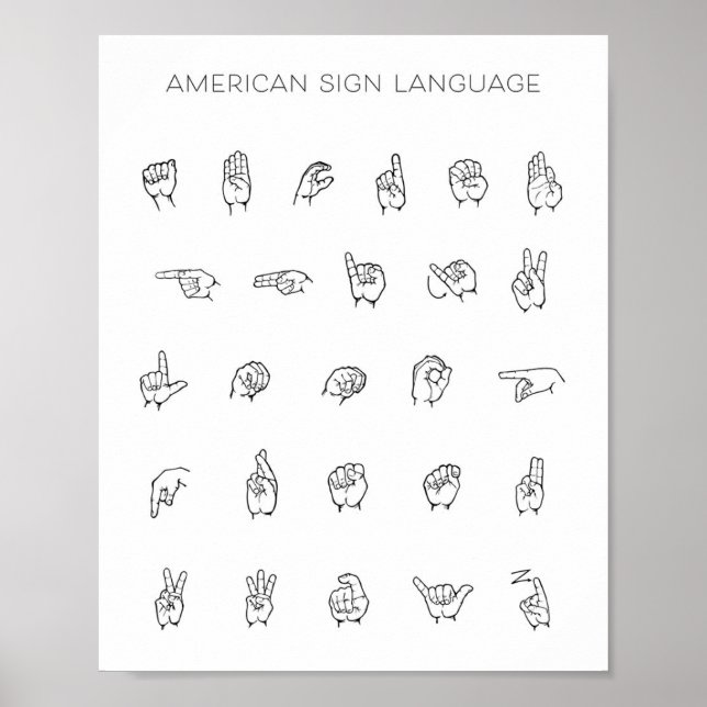 Poster Gráfico ASL da linguagem de sinais americana (Frente)