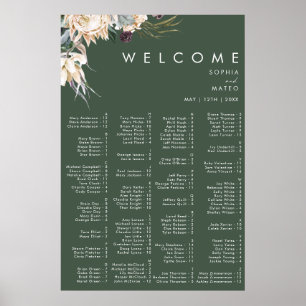 Poster Gráfico Branco Floral Escuro Verde Alfabético