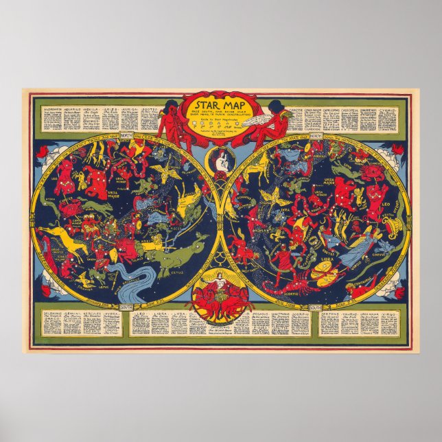 Poster Gráfico Celestial de Constelações de Mapa do Vinta (Frente)