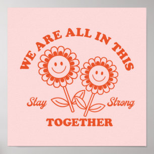 Poster Gráfico da Flor Retro Feliz