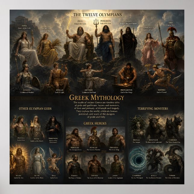 Poster Gráfico da Mitologia Grega (Frente)