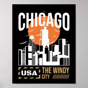 Poster Gráfico da Silhueta de Chicago EUA   Design da Cid