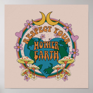Poster Gráfico da Terra-Mãe Retro dos anos 70