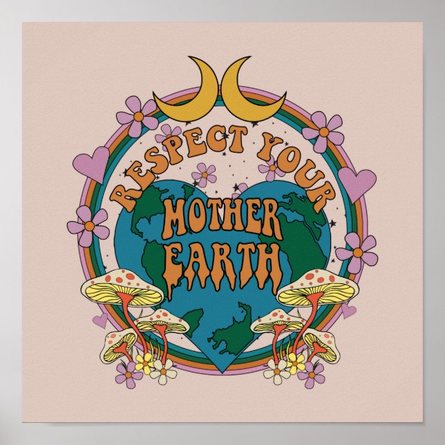 Poster Gráfico da Terra-Mãe Retro dos anos 70 (Frente)
