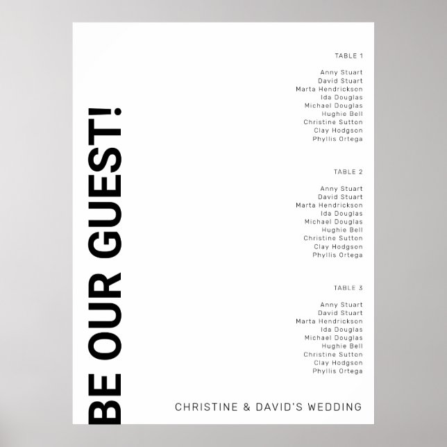 Poster Gráfico de 3 mesas Simples de Casamento Branco (Frente)