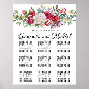 Poster Gráfico de 9 Mesas do Casamento Verde de Natal