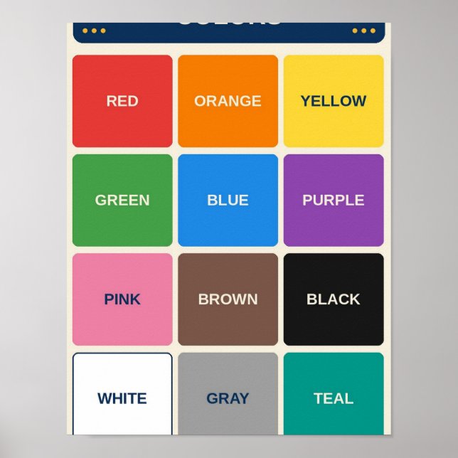 Poster Gráfico de Aprendizado de Cores para Sala de Aula  (Frente)