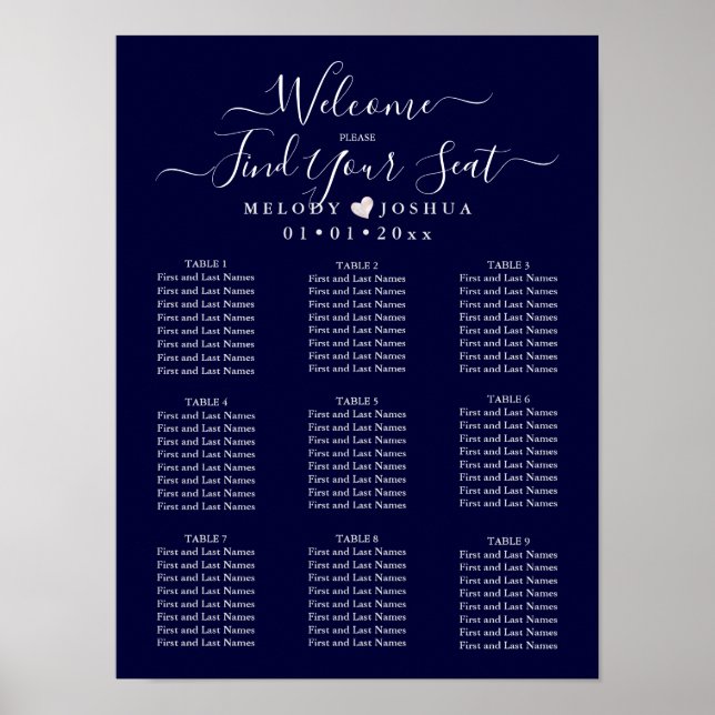 POSTER GRÁFICO DE ASSENTAMENTO AZUL MARINHO|CORAÇÃO ROSA| (Frente)