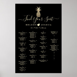 POSTER GRÁFICO DE ASSENTAMENTO DO PINEAPPLE DOURADO FAUX