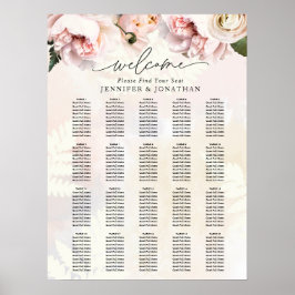 Poster Gráfico de Assento Floral de Casamento Rosa-Blush 