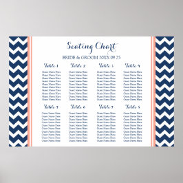 Poster Gráfico de Assentos 8 Mesas Coral Blue Chevron