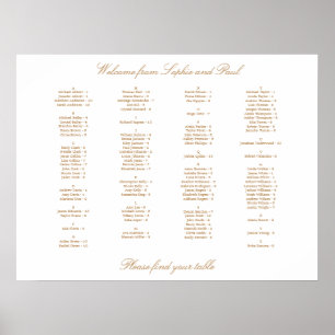 Poster Gráfico de Assentos Alfabetico Bege Dourado Branco