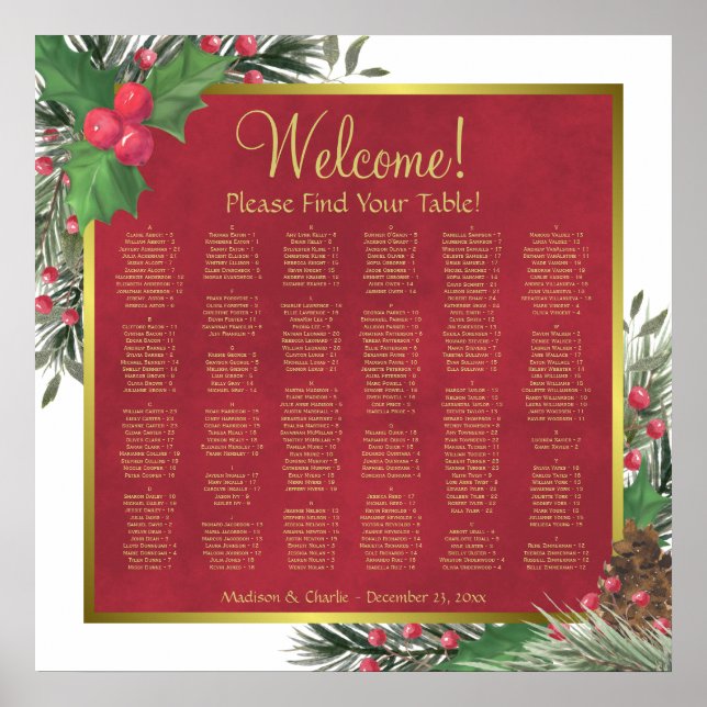 Poster Gráfico de Assentos Alfabetico de Natal com Azevin (Frente)