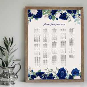 Poster Gráfico de Assentos Alfabetico Rosas Azul Real