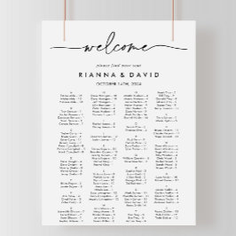 Poster Gráfico de Assentos Alfabéticos Branco Preto