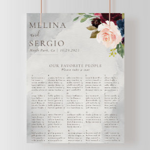 Poster Gráfico de Assentos Alfabéticos de Casamento Cláss