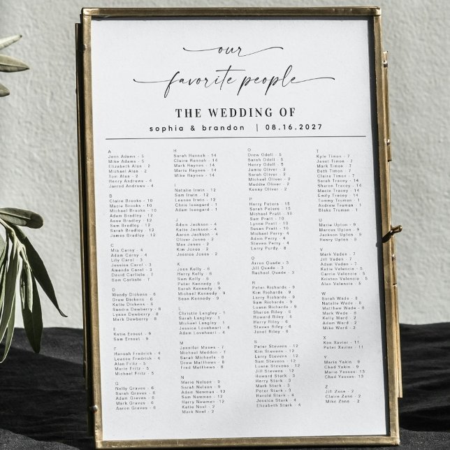 Poster Gráfico de Assentos Alfabéticos de Casamento de Sc (Criador carregado)