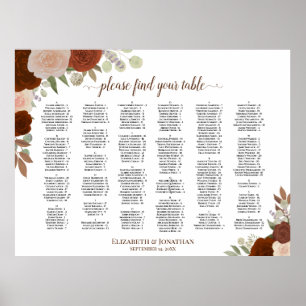 Poster Gráfico de Assentos Alfabéticos dos Rosas Laranja