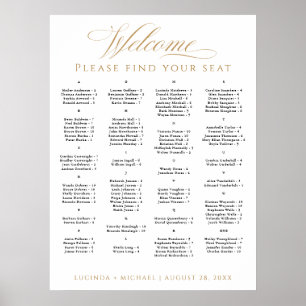 Poster Gráfico de Assentos Alfabéticos Elegante para 100