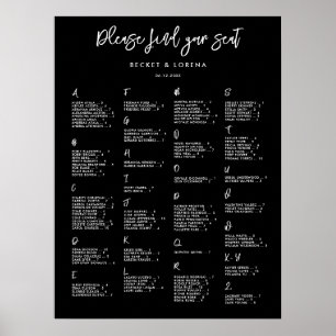 Poster Gráfico de assentos alfabéticos em preto contempor