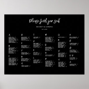 Poster Gráfico de assentos alfabéticos em preto contempor