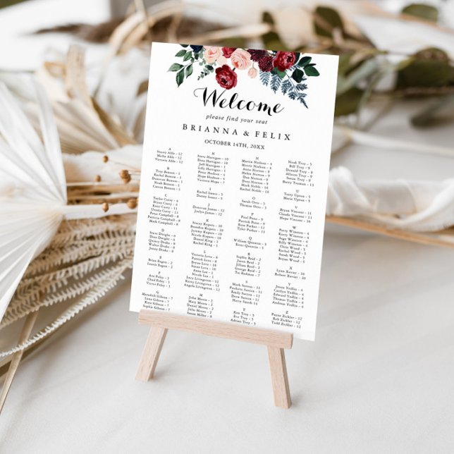 Poster Gráfico de Assentos Alfabéticos Florais do Marinho (Criador carregado)