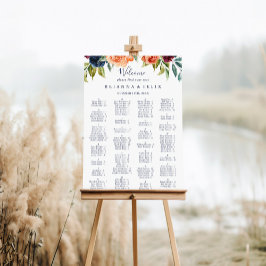 Poster Gráfico de Assentos Alfabéticos Florais Elegante