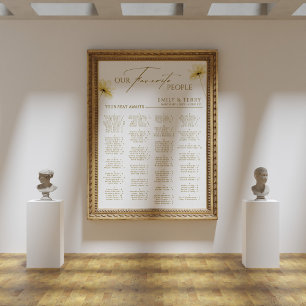 Poster Gráfico de Assentos Alfabéticos Florais Elegante