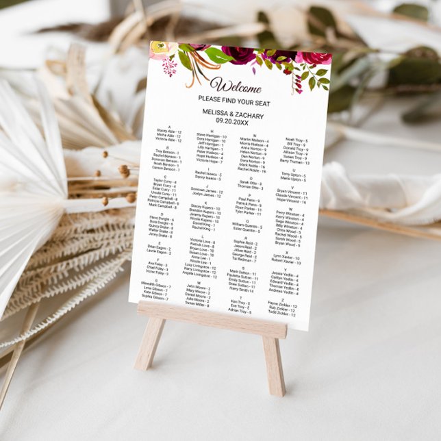 Poster Gráfico de Assentos Alfabéticos Florais Simples Bu (Criador carregado)