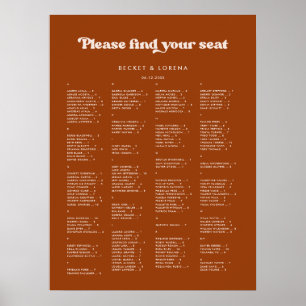 Poster Gráfico de assentos alfabéticos laranja na moda qu