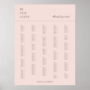 Poster Gráfico de Assentos Alfabéticos Rosa minimalista