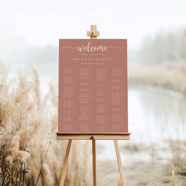 Poster Gráfico de Assentos Alfabéticos Terracotta Minimal (Criador carregado)