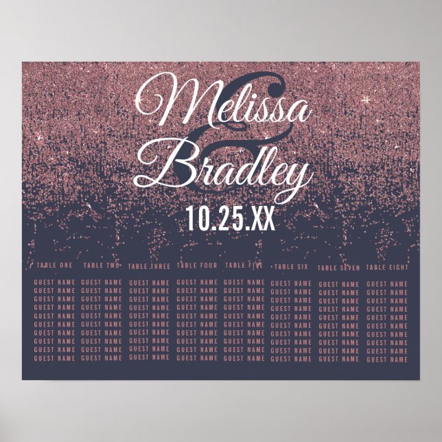 Poster Gráfico de Assentos Azul do Marinho Glitter Dourad (Frente)