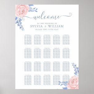 Poster Gráfico de Assentos Azul Floral Azul-Cor-de-Rosa