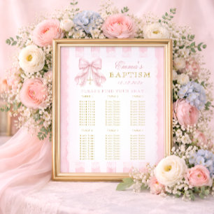 Poster Gráfico de Assentos Bebê Menina Arco Rosa Batismo