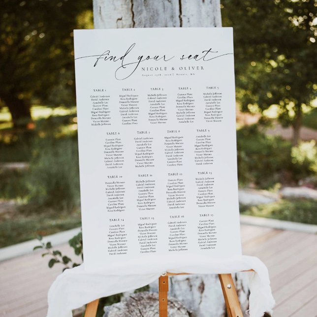 Poster Gráfico de Assentos Bem-vindo 17 Mesas Roteiro Mod (Welcome Seating Chart 17 Tables Modern Script, Wedding Seating Plan)
