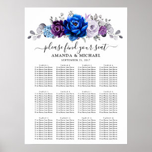 Poster Gráfico de Assentos Blooms Lilás Azul Royal Roxo