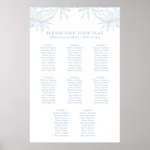 Poster Gráfico de Assentos Botânicos Elegante Azul Dusty