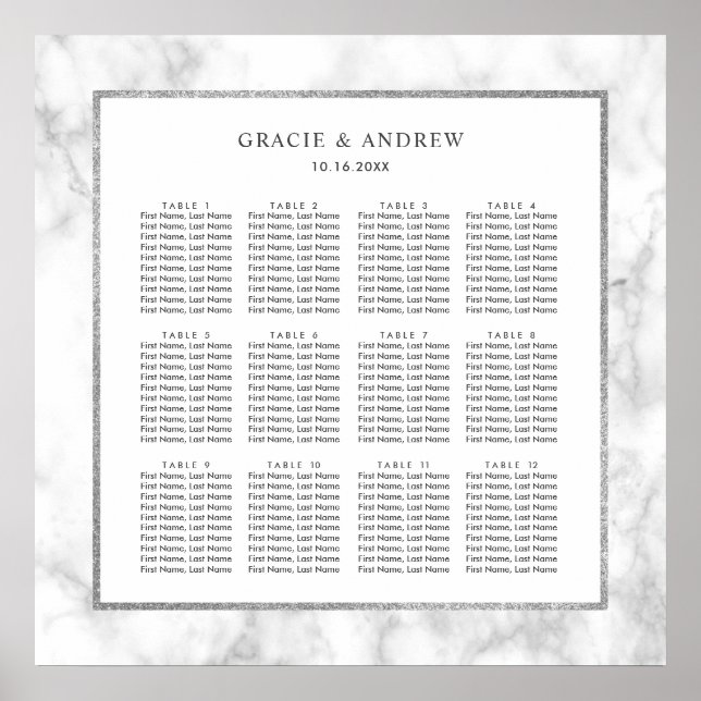 Poster Gráfico de Assentos Brancos Modernos de Casamento  (Frente)