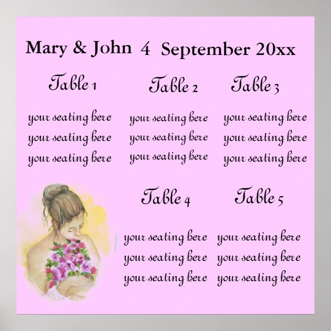 Poster Gráfico de assentos BRIDE Wedding. (Frente)