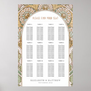 Poster Gráfico de Assentos Casamento Vintage Art Nouveau