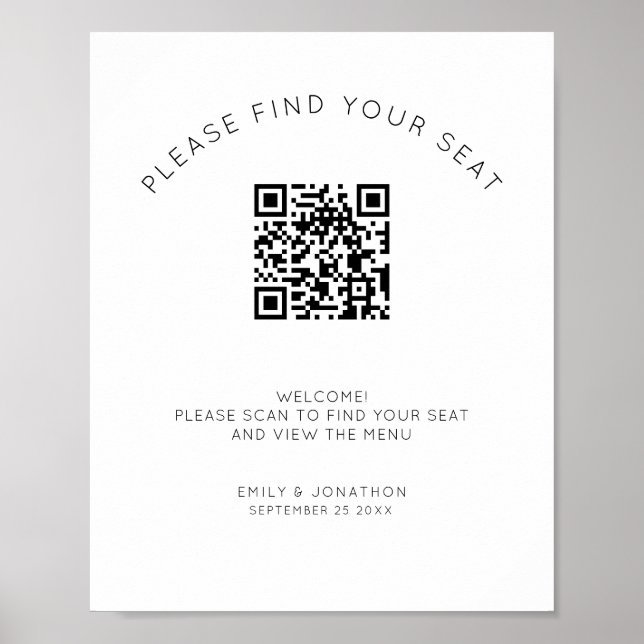 Poster Gráfico de Assentos com Código QR Imprimível Preto (Frente)