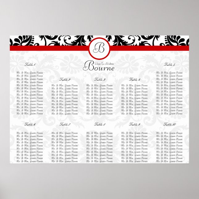 Poster Gráfico de Assentos com Números de Mesa Monograma  (Frente)