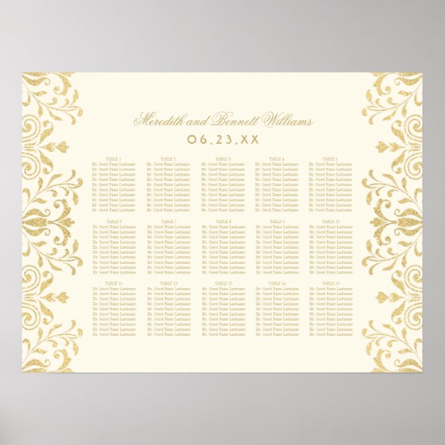 Poster Gráfico de Assentos com Trabalho de Rolo Dourado e (Frente)