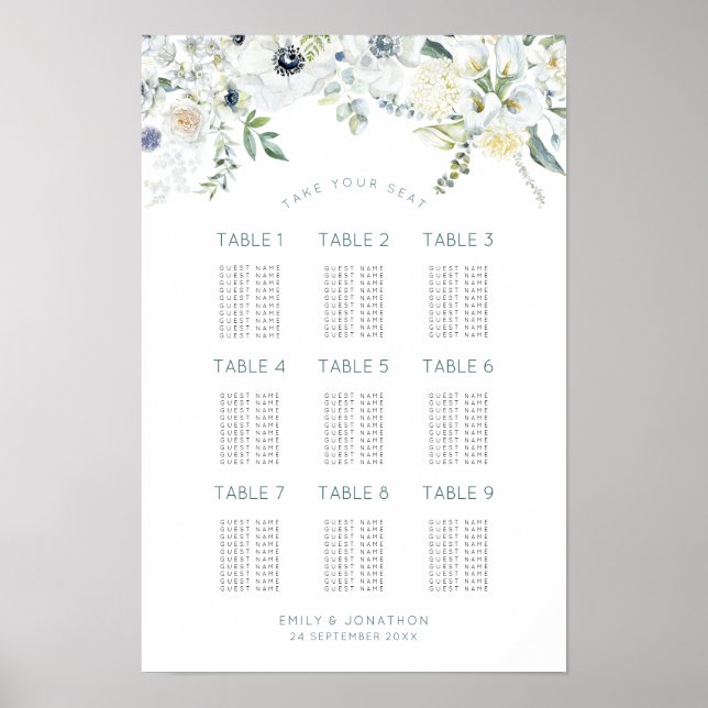 Poster Gráfico de Assentos Convidados do Florals Eucalypt (Frente)