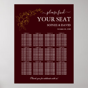 Poster Gráfico de Assentos da Mesa Burgundy Dourado Profu